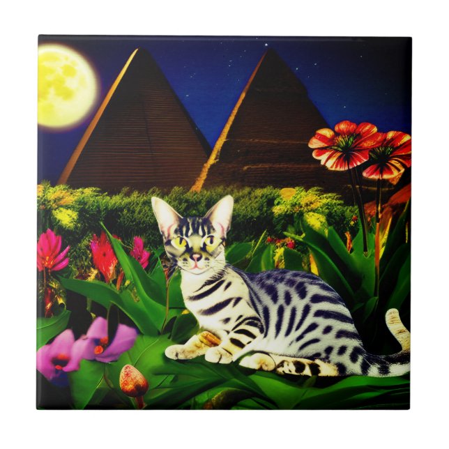 Egyptian Mau Cat i Midnight Garden Kakelplatta (Framsidan)