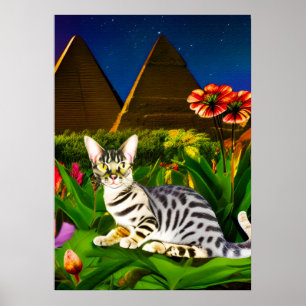 Egyptian Mau Cat i Midnight Garden Poster