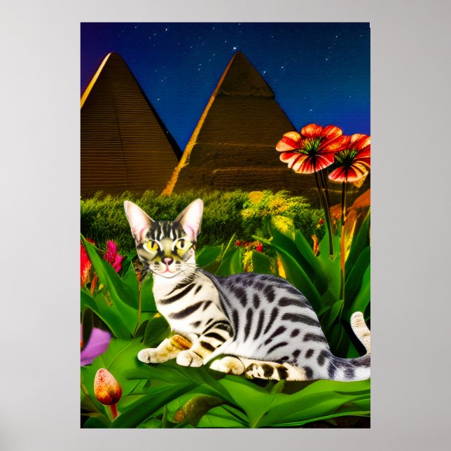 Egyptian Mau Cat i Midnight Garden Poster (Framsidan)