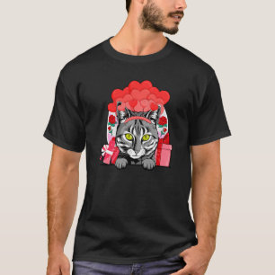 Egyptian Mau Cat Valentines day Hearts Balloons Fl T Shirt
