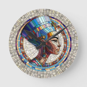 Egyptian Nefertiti - Mosaic Art Rund Klocka