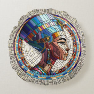 Egyptian Nefertiti - Mosaic Art Rund Kudde