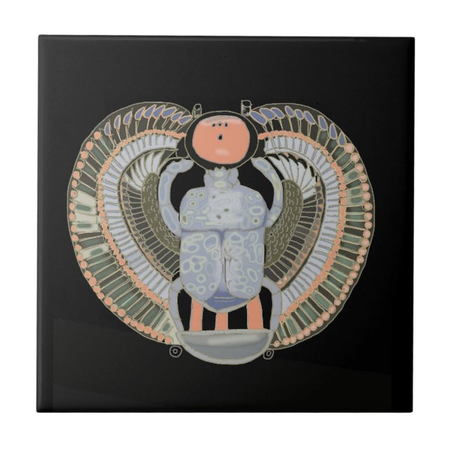 Egyptian Pastel Färgad Scarab Beetle Kakelplatta (Framsidan)