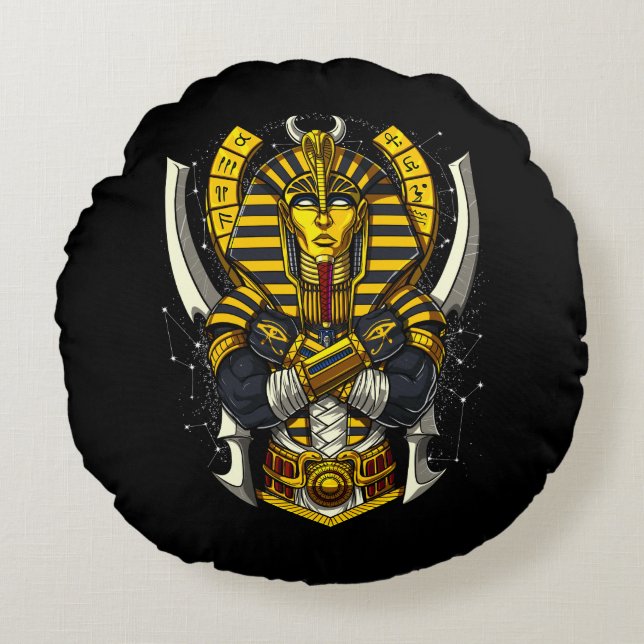 Egyptian Pharaoh Tutankhamun Ancient Kung Tut Rund Kudde (Framsidan)