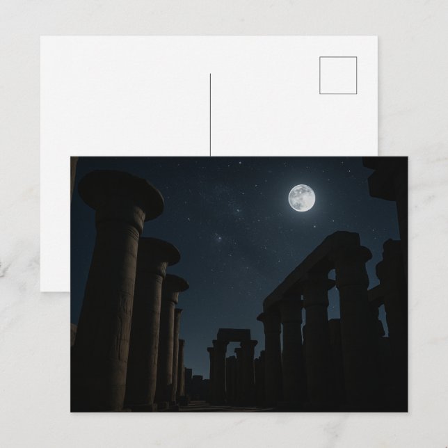 Egyptian Postcard Mystical Temple Moonlight Vykort (Fram/baksida)