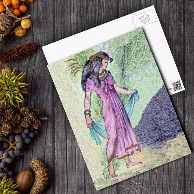 Egyptian Princess Postcard Vykort (Ancient Egyptian woman in pink dress blue scarf on postcard.)