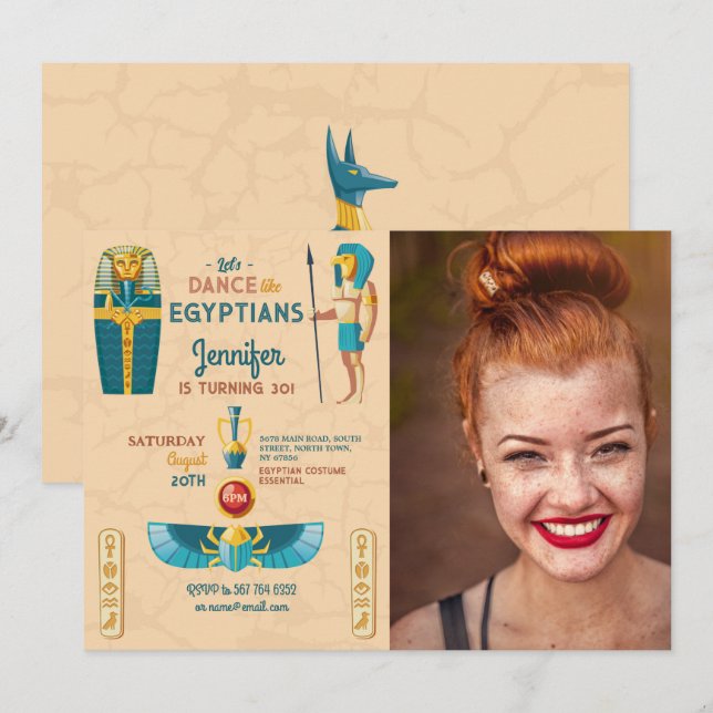 Egyptian Pyramids Birthday Pharaohs Photo Inbjudningar (Fram/baksida)