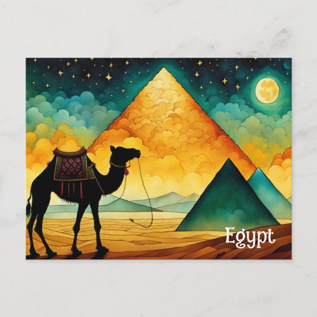 Egyptian Pyramids Camel Desert Postcard Vykort (Framsida)