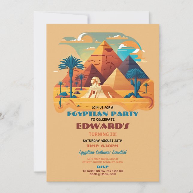 Egyptian Pyramids Födelsedagsfest Pharaohs Egypten Inbjudningar (Framsida)