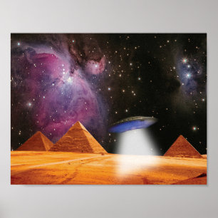 Egyptian Pyramids Giza Meets Space och UFO Poster