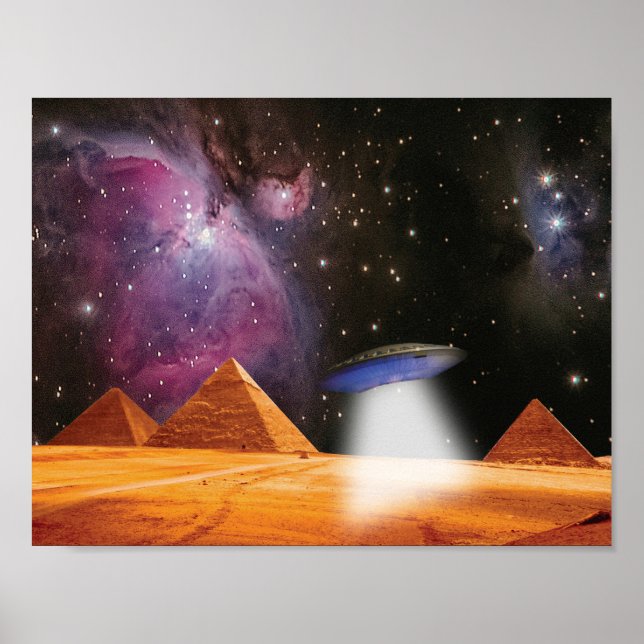Egyptian Pyramids Giza Meets Space och UFO Poster (Framsidan)