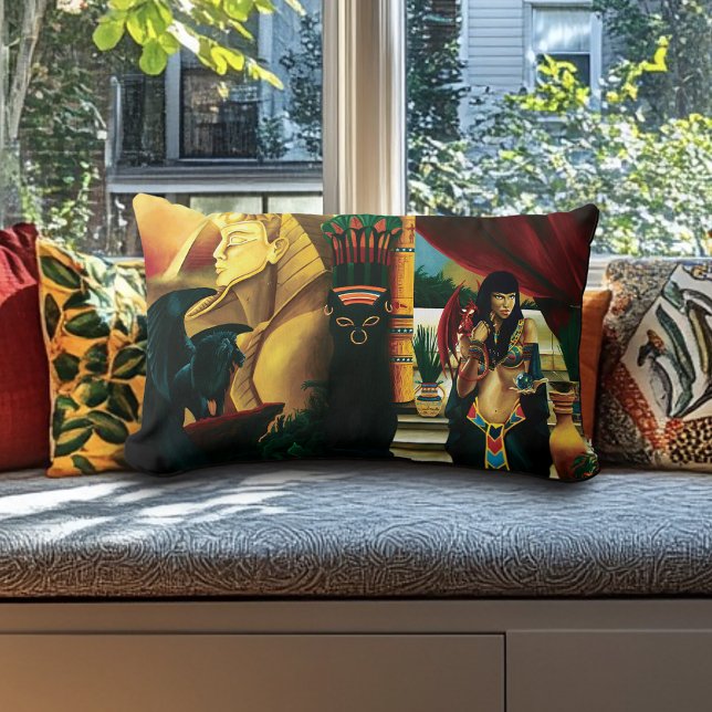 Egyptian Queen Cat Dragon Lumbarkudde (Skapare uppladdad)