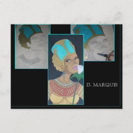 EGYPTIAN QUEEN ON WOOD POSTCARD VYKORT