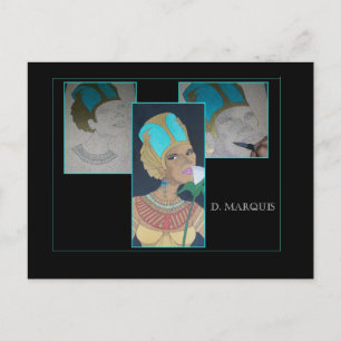 EGYPTIAN QUEEN ON WOOD POSTCARD VYKORT