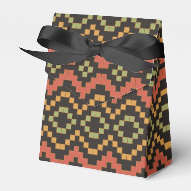 Egyptian Red Grönt Black Tribal Tält Favor Box Presentaskar (Framsidan Sidan)