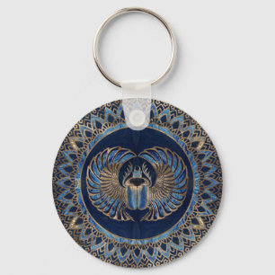 Egyptian Scarab Beetle Guld och Blue marble Nyckelring