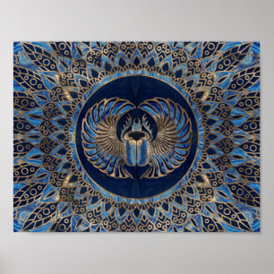 Egyptian Scarab Beetle Guld och Blue marble Poster