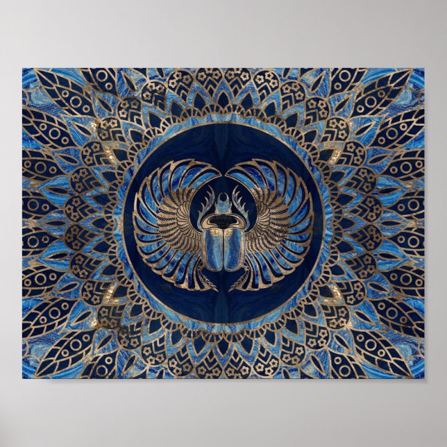 Egyptian Scarab Beetle Guld och Blue marble Poster (Framsidan)