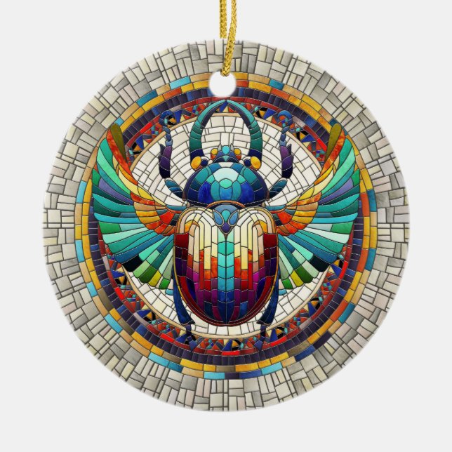 Egyptian Scarab Beetle - Mosaic Art Julgransprydnad Keramik (Framsidan)