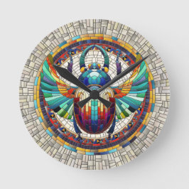 Egyptian Scarab Beetle - Mosaic Art Rund Klocka