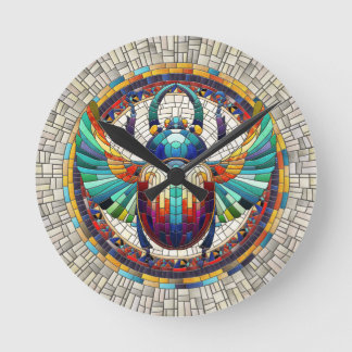 Egyptian Scarab Beetle - Mosaic Art Rund Klocka
