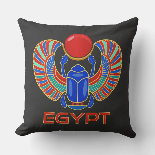 Egyptian Scarab med Ord Egyptenen Kudde (Framsida)