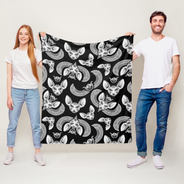 Egyptian Sphinx Cat Lovers Black Gothic Fleecefilt (På plats)