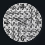 Egyptian tile pattern, black and white stor klocka<br><div class="desc">Egyptian-inspired Art Deco tile pattern in classic black and white - mixed media digital design</div>