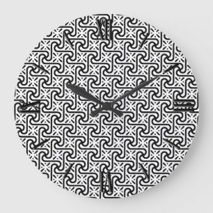 Egyptian tile pattern, black and white stor klocka