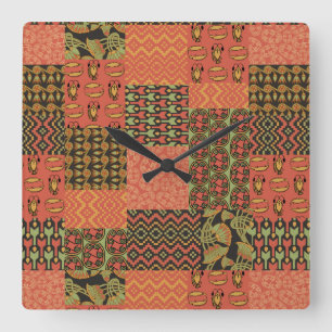 Egyptian Tribal Faux Patchwork Square Wall Clock Fyrkantig Klocka