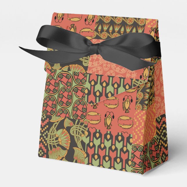 Egyptian Tribal Faux Patchwork Tält Favor Box Presentaskar (Framsidan Sidan)