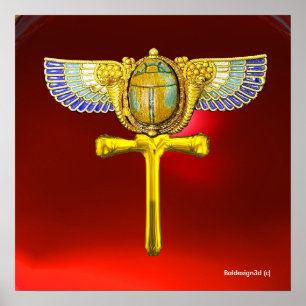 EGYPTIAN WINGED SCARAB ANKH ,CORNUCOPIA GULD JEWEL POSTER