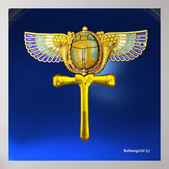 EGYPTIAN WINGED SCARAB ANKH OCH CORNUCOPIA Blue Poster (Framsidan)