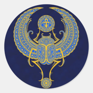 Egyptian Winged Scarab, Blue Runt Klistermärke