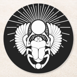 Egyptian Winged Scarab Gud Symbol Underlägg Papper Rund