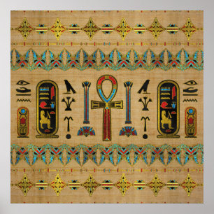 Egyptierkor - Ankh prydnad på papyrusen Poster
