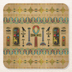 Egyptierkor - Ankh prydnad på papyrusen Underlägg Papper Kvadrat