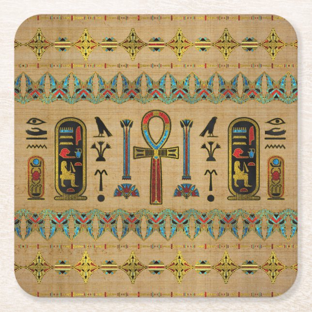 Egyptierkor - Ankh prydnad på papyrusen Underlägg Papper Kvadrat (Framsidan)