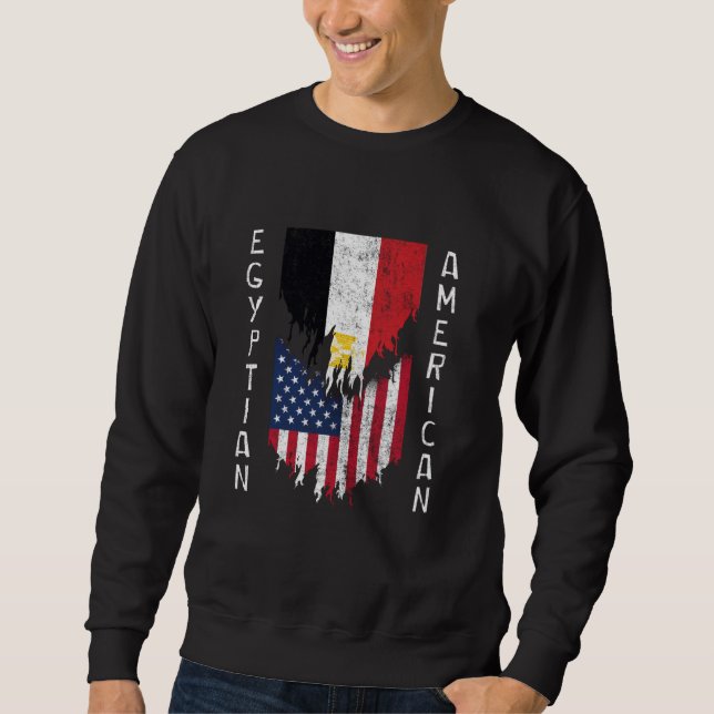 Egyptisk amerikansk Flaggor Ripping Torn Egypten Lång Ärmad Tröja (Framsida)