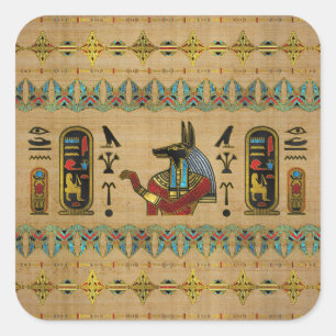 Egyptisk Anubis prydnad på papyrusen Fyrkantigt Klistermärke