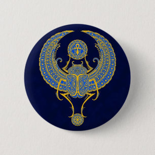 Egyptisk bevingad Scarab, blått Knapp