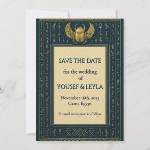 Egyptisk Bevingad Skarabé Guld Save the Date Spara Datumet