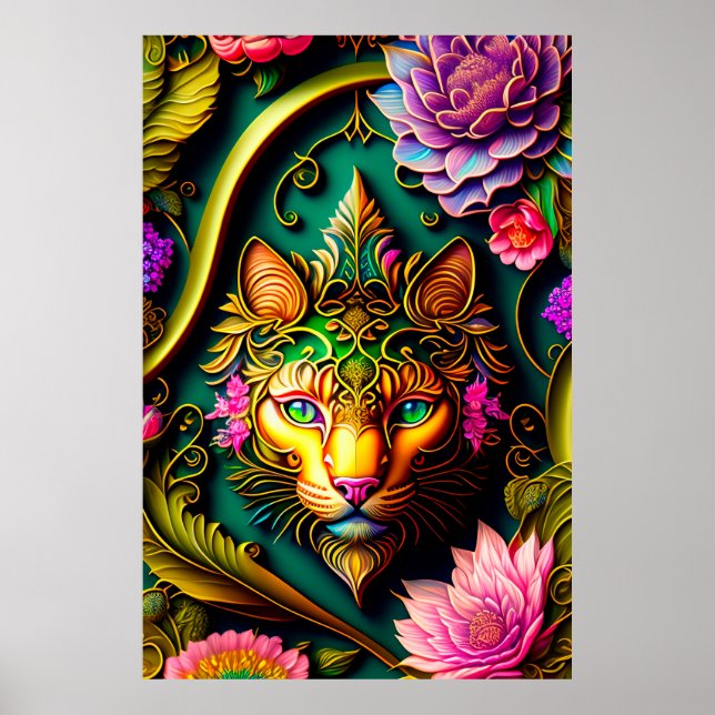 Egyptisk Blommigt Cat Poster (Framsidan)