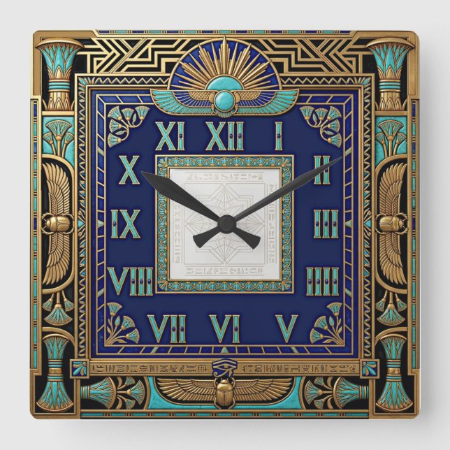 Egyptisk Deco-konst Fyrkantig Klocka (Framsida)