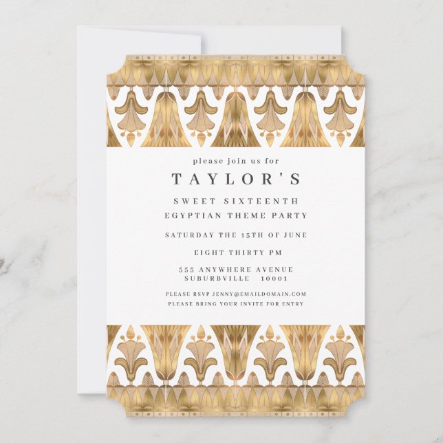 Egyptisk Egypten Art Deco Guld Födelsedagsfest Inbjudningar (Framsida)