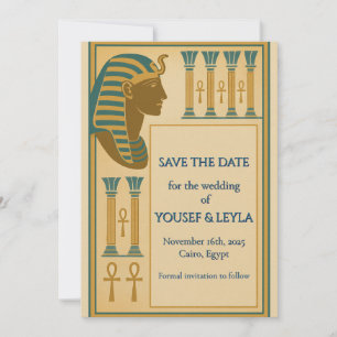 Egyptisk farao & Ankh Guld Save the Date Spara Datumet