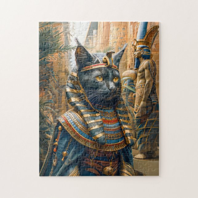 Egyptisk faraokatt med randig huvudbonad pussel (Vertikal)