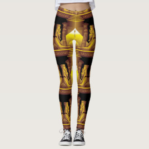 Egyptisk Gudinna, Guld på Svart Tempels Leggings