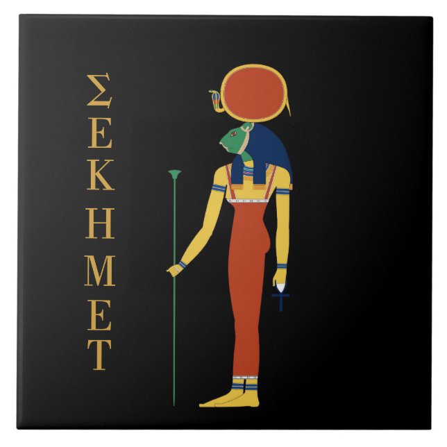 EGYPTISK GUDINNATEGELPLATTA FÖR SEKHMET KAKELPLATTA (Framsidan)
