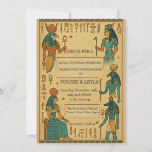 Egyptisk Gudom Hieroglyph Guld Bröllop Inbjudningar